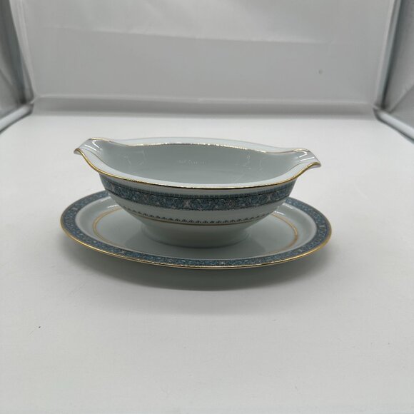 Noritake Other - Noritake Harcourt 6857 Gravy Boat with Underplate Gold Trim Blue Print